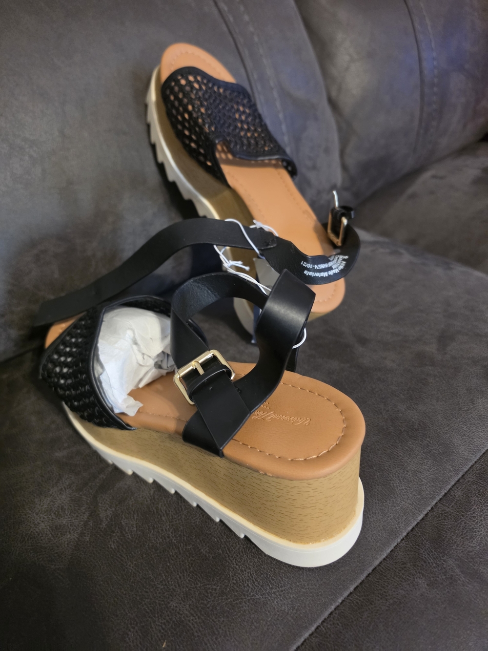 Universal Thread Black Woven Ankle-Strap Wedge Sandals. MEMORY FOAM